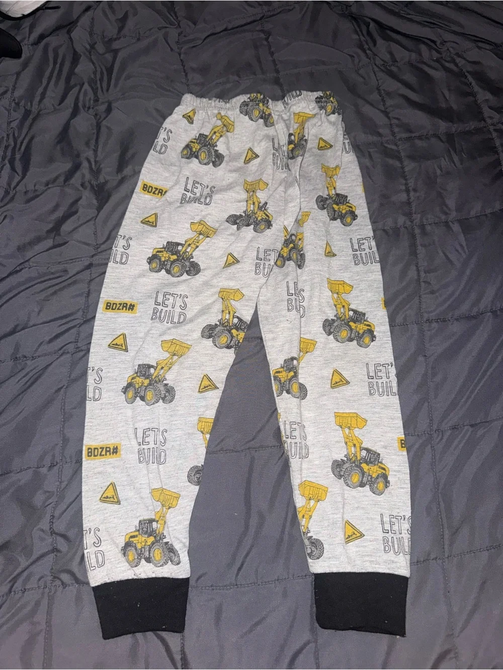Kids Gray & Yellow Construction Print Pajama Bottoms